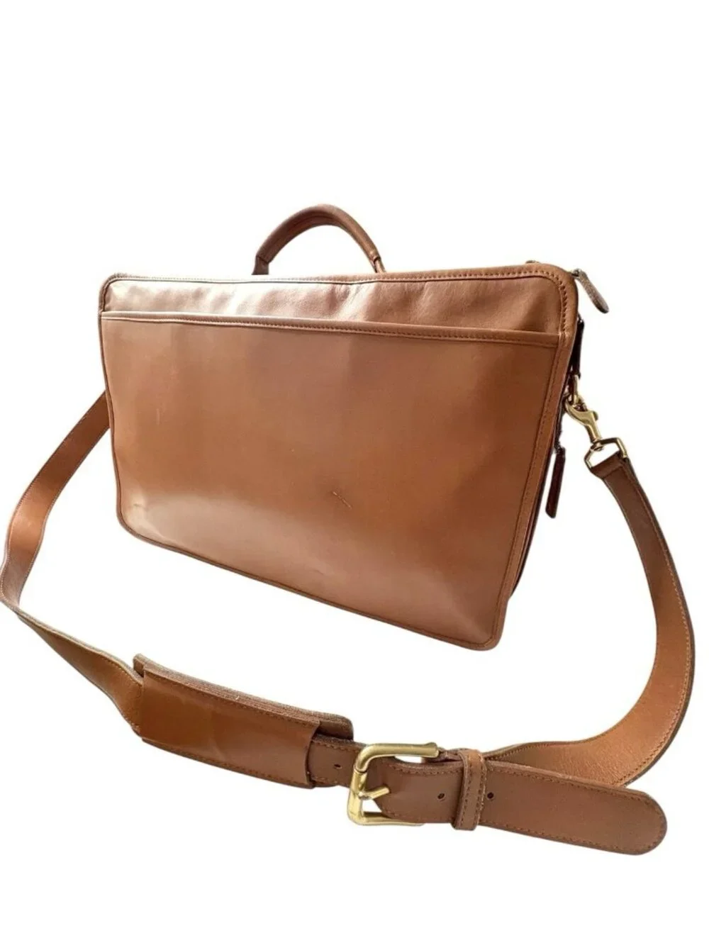 Coach Vintage 90s Double Zip Organizer Business Briefcase #675-0537 Leather Tan